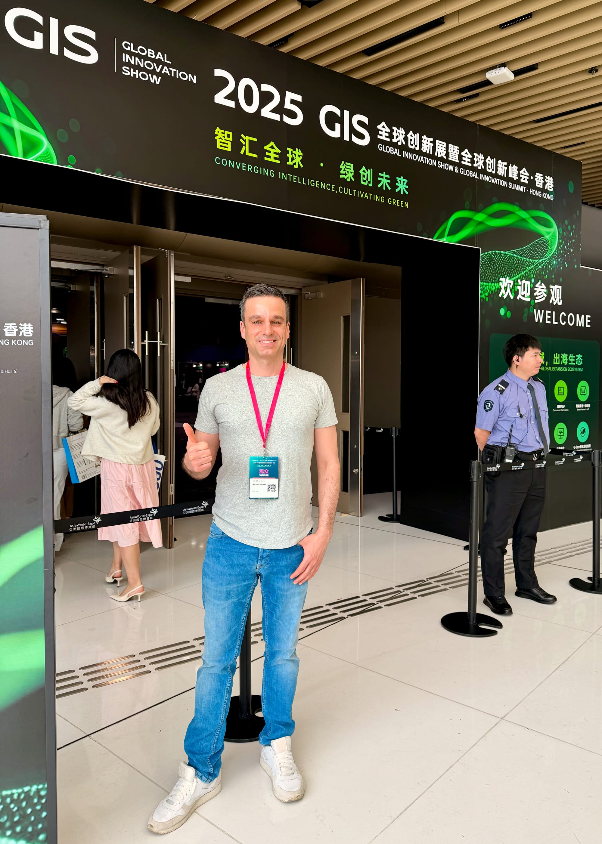 Michael Imstepf at the entrance of the Global Innovation Show in Hong Kong