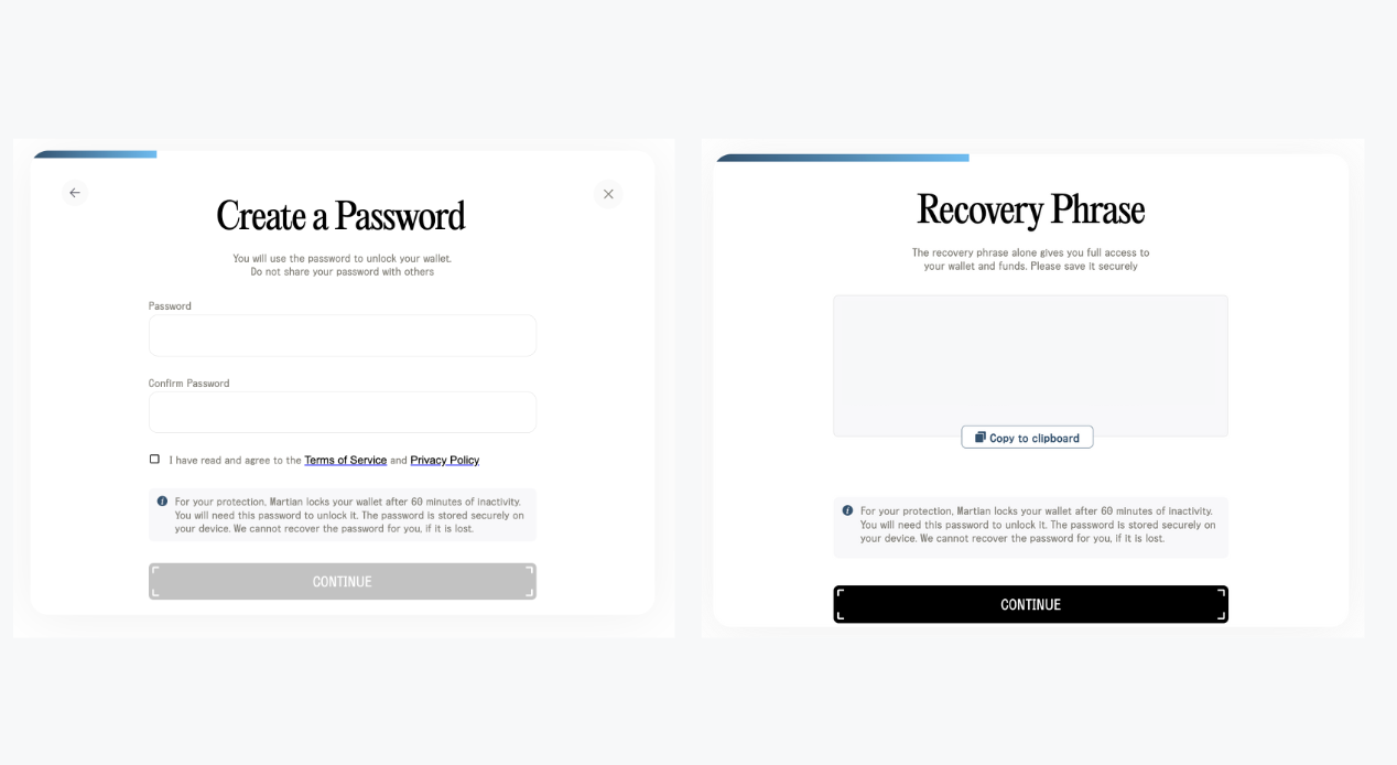 Martian-Wallet-Create password-Recovery-Phrase