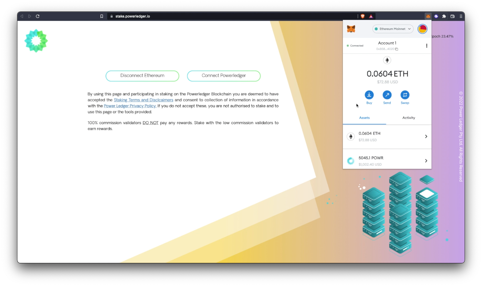 MetaMask wallet extension showing current ETH balance