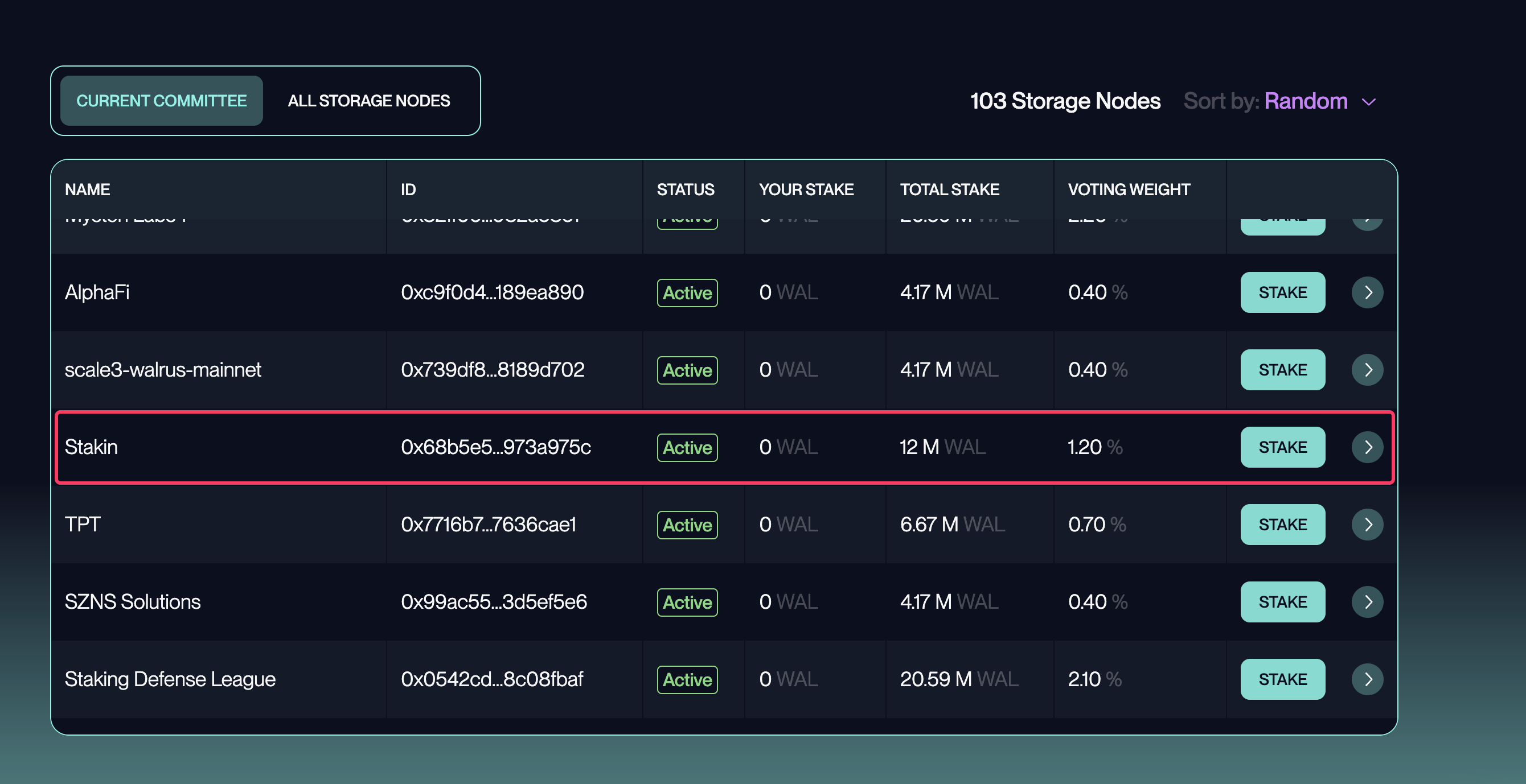 Select Stakin as operator to start staking.