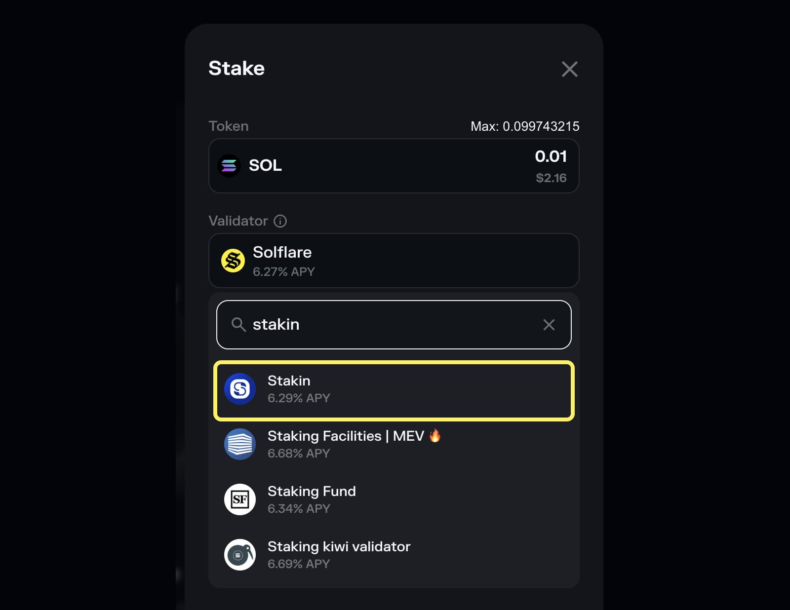 Solflare-Choose-Stakin-from-validators-list