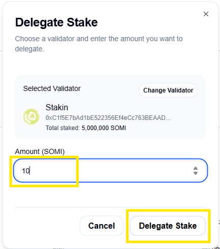 Delegate SOMI to Stakin