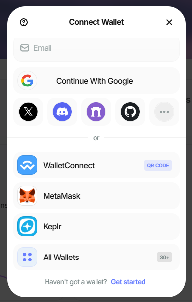 Choose any supported wallet, like MetaMask, Keplr, Phantom