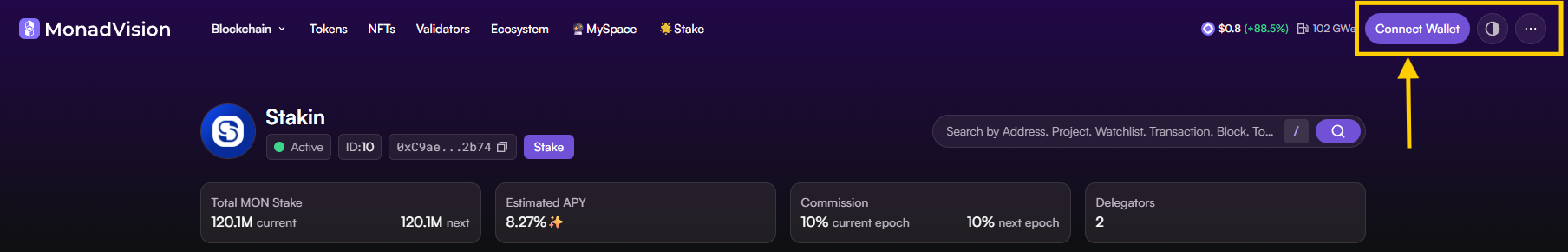 Connect your wallet to MonadVision