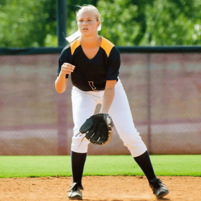 Softball infielder ready to make a play