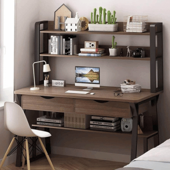 Modern home office desk with shelves