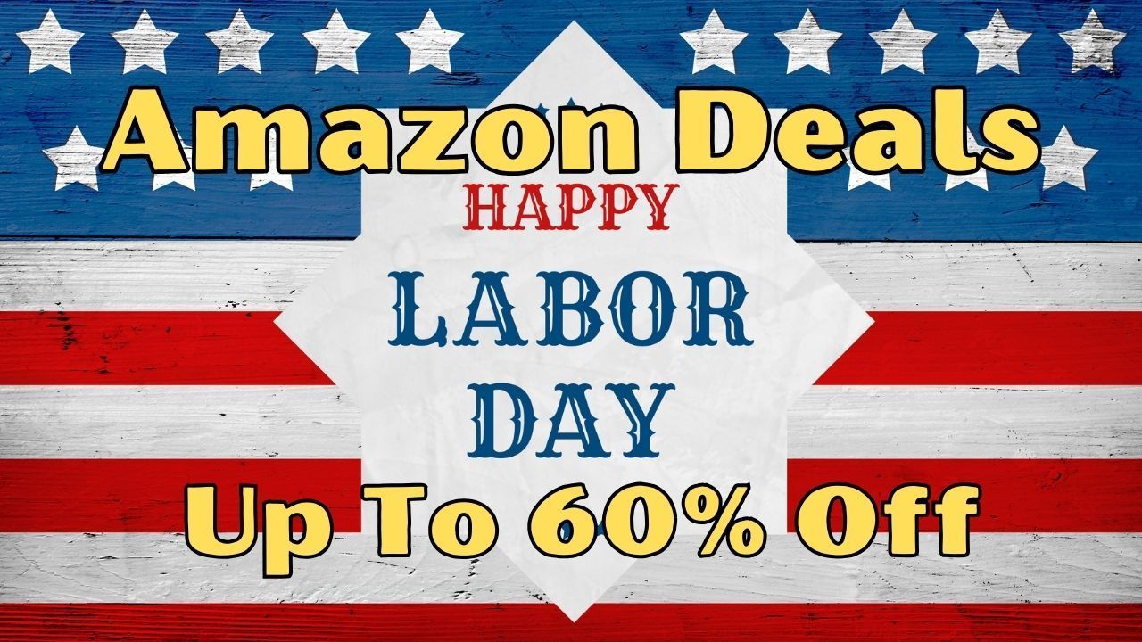 Amazon Labor Day Deals Promotion and Stars and Stripes in Background
