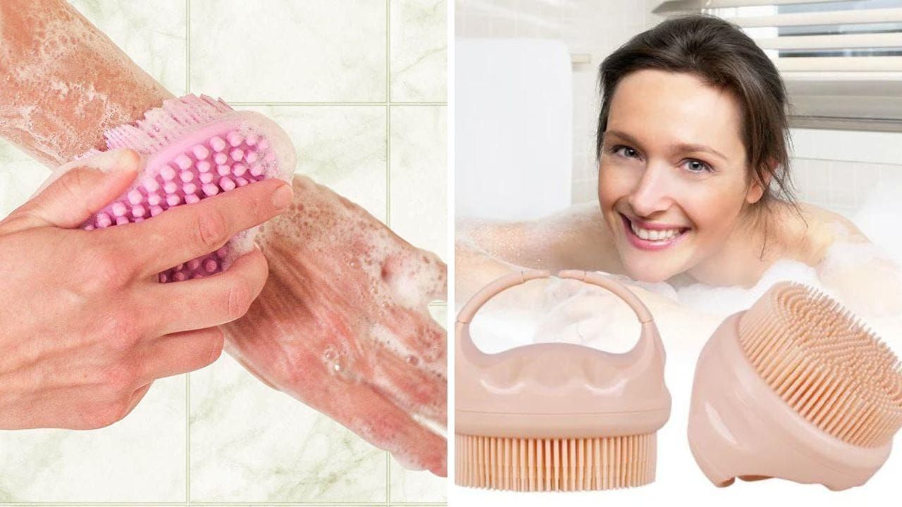 People using silicone body scrubbers in their bath routines