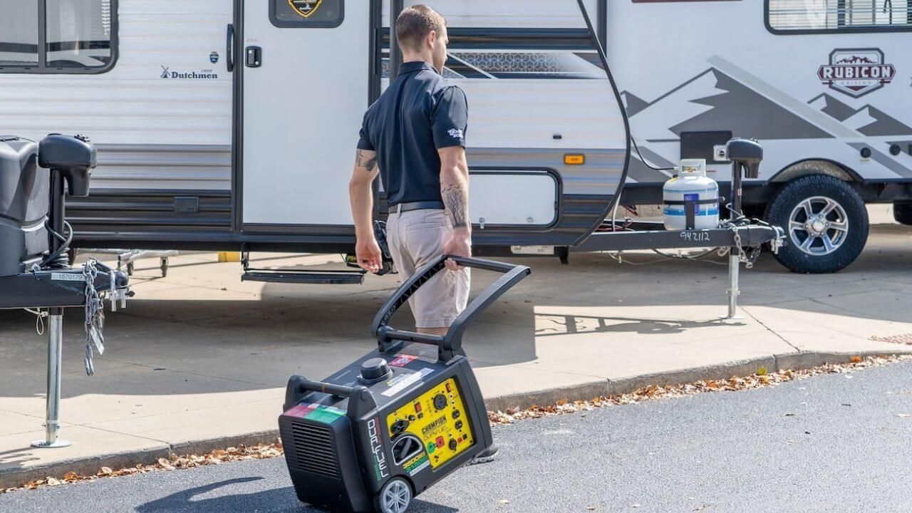 Man pulling an RV generator