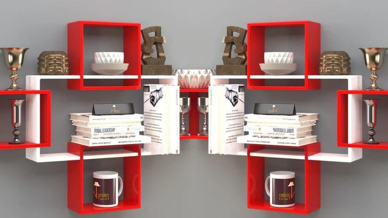 Modern colorful floating shelves
