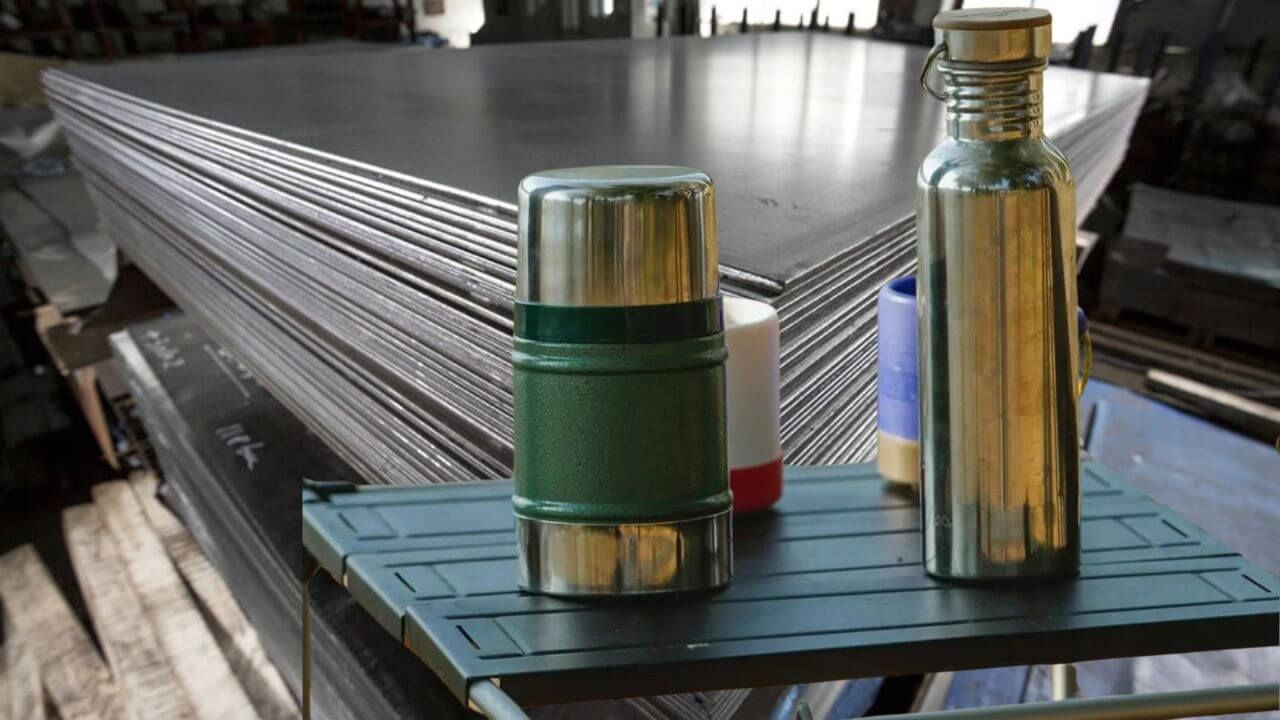 Beginning with stainless steel sheets and ending with stainless steel water bottles