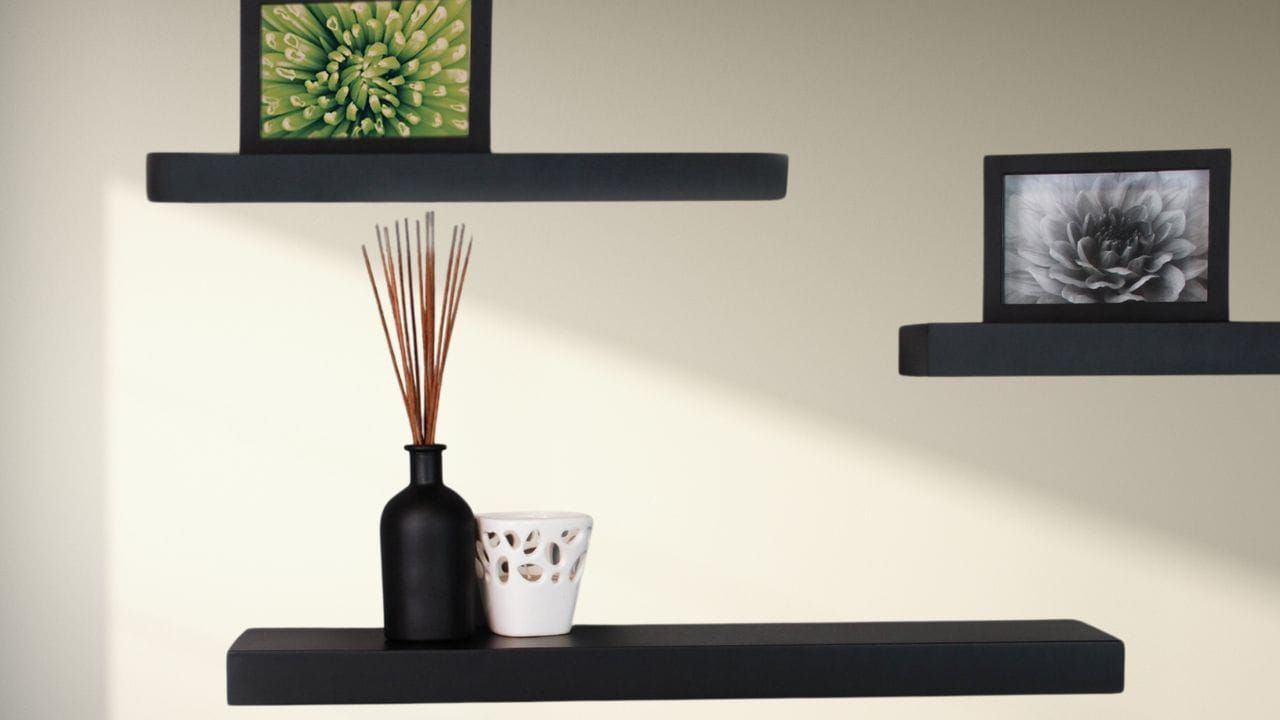 Floating shelves on a wall