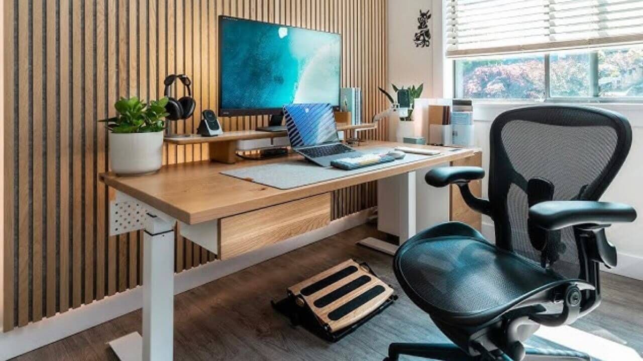 Desk and chair in a home office setting