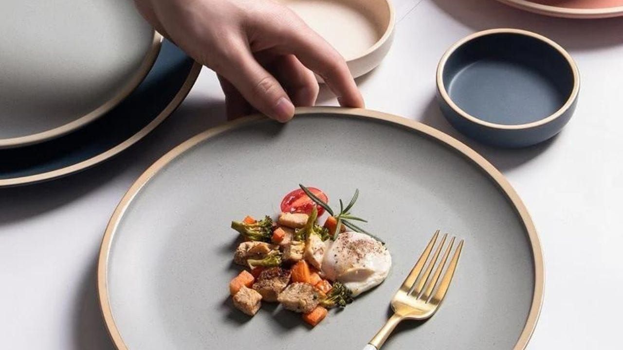 Quality ceramic plate on a table with food on the plate