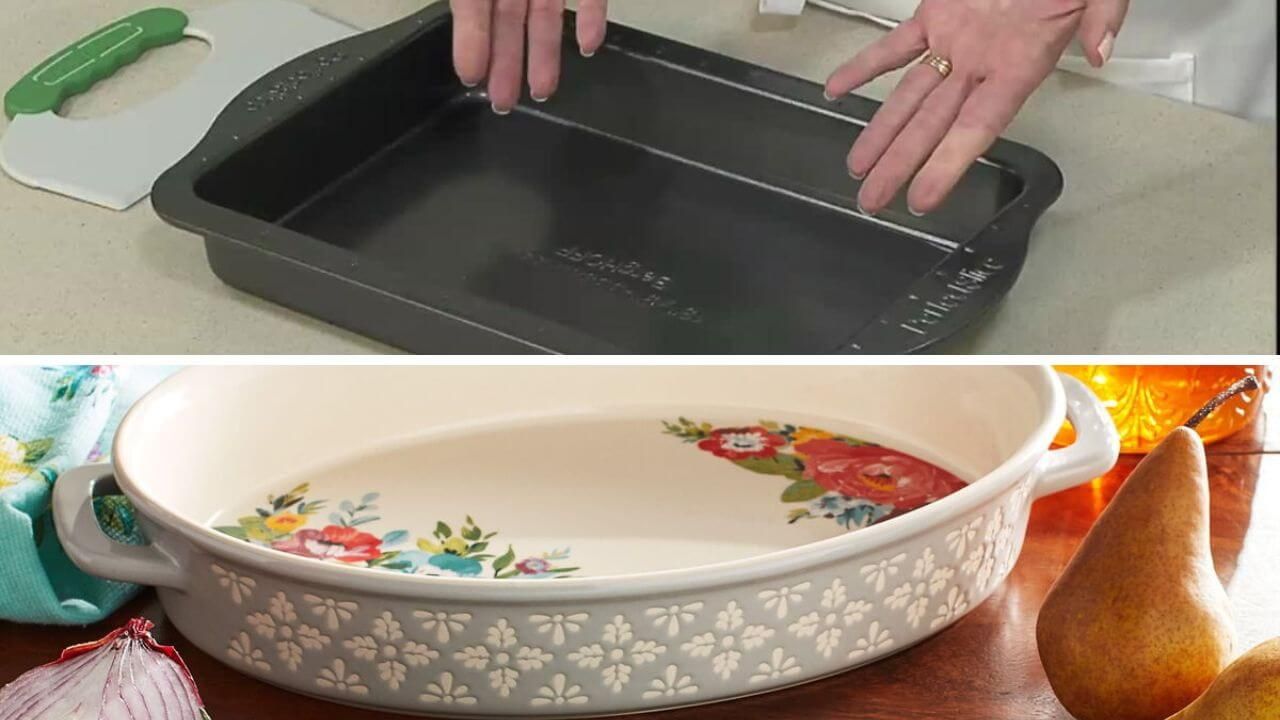 Metal baking pan and a ceramic baking dish