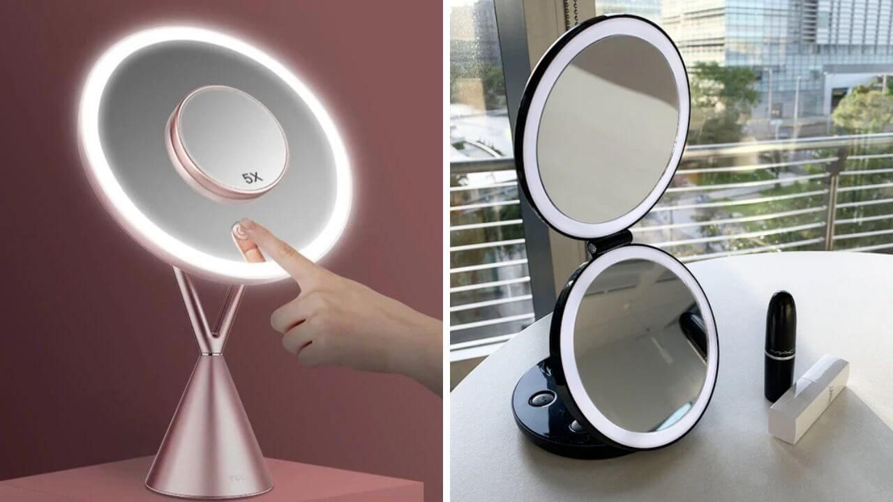Styles of makeup mirrors with magnification features