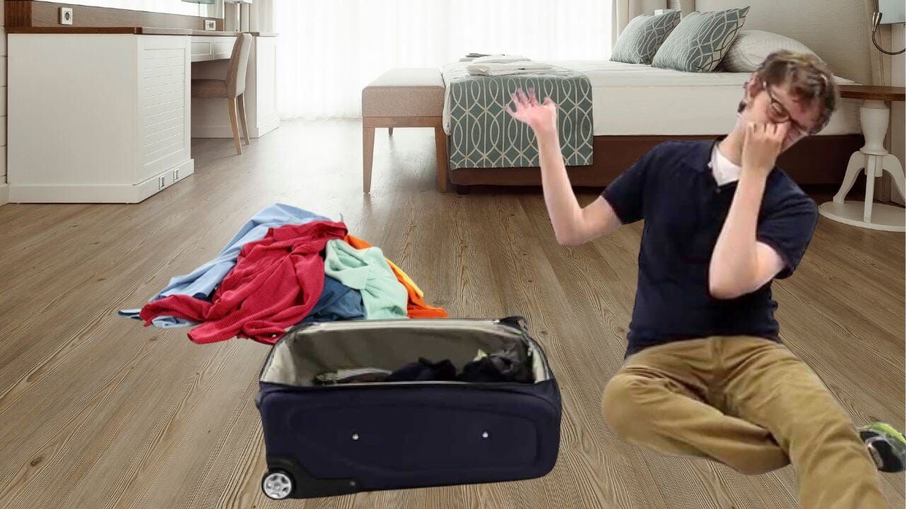 Traveler returning home with smelly clothes in his suitcase