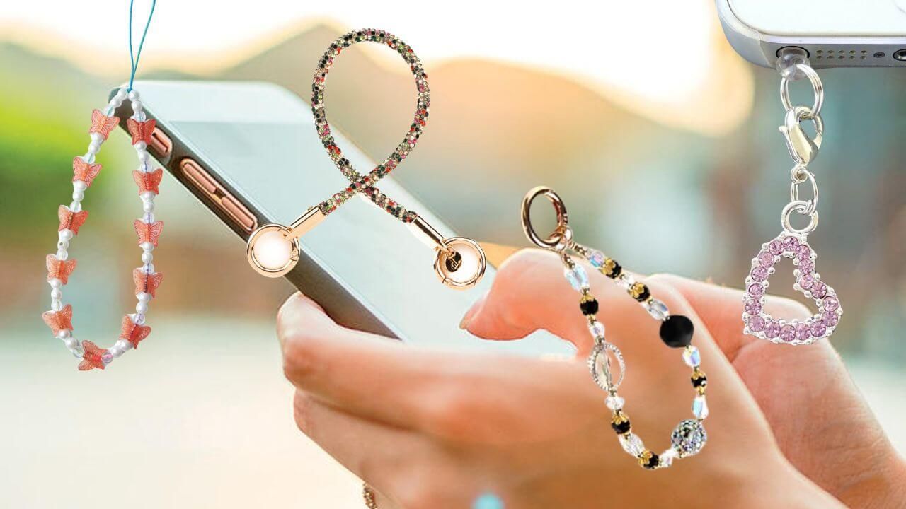 Variety of stylish phone charms also called phone straps and phone danglers