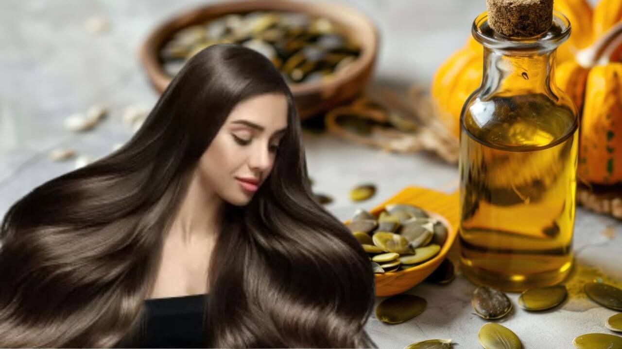 Woman showing her healthy hair after following a pumpkin seed hair routine