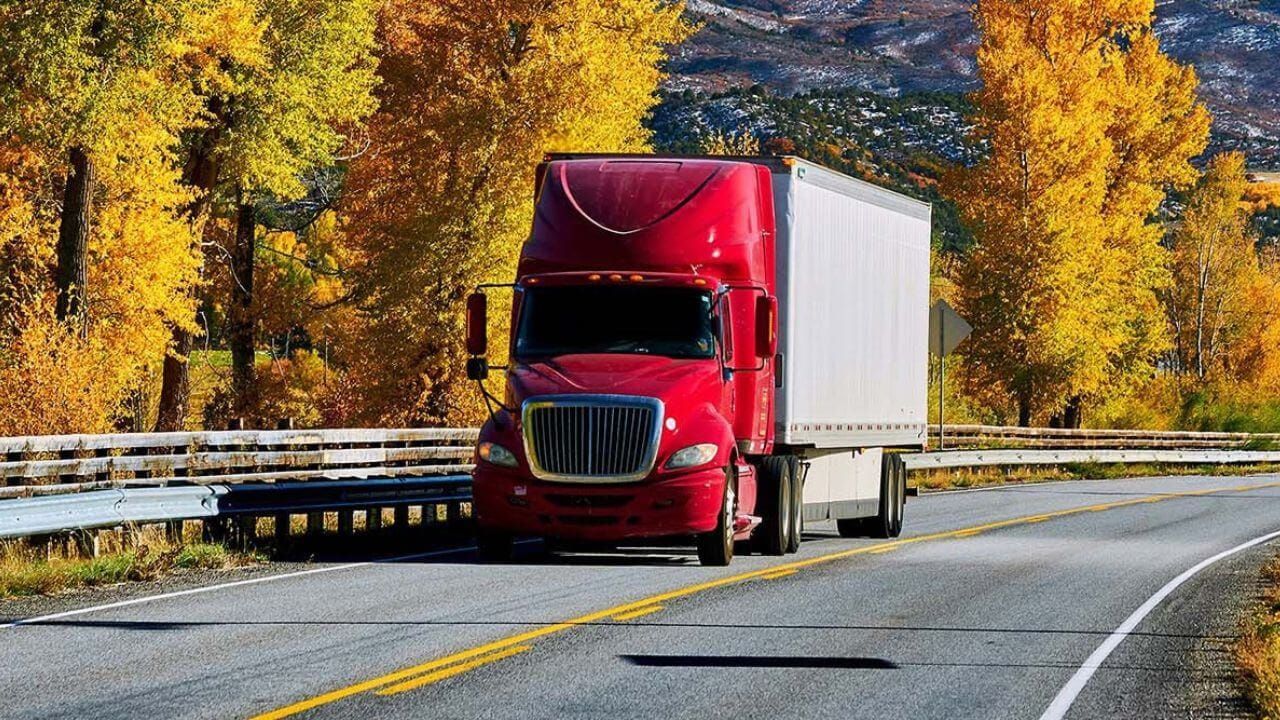 Semi truck on the road with a dash cam