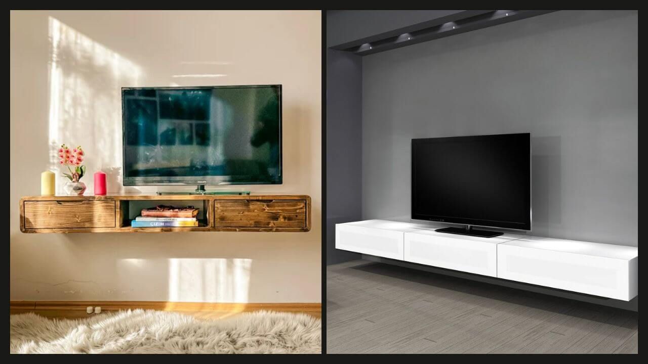 Two different examples of floating wood shelves for your TV