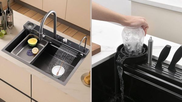 New Kitchen Tech Alert: The Waterfall Sink That Washes Your Cups for You!