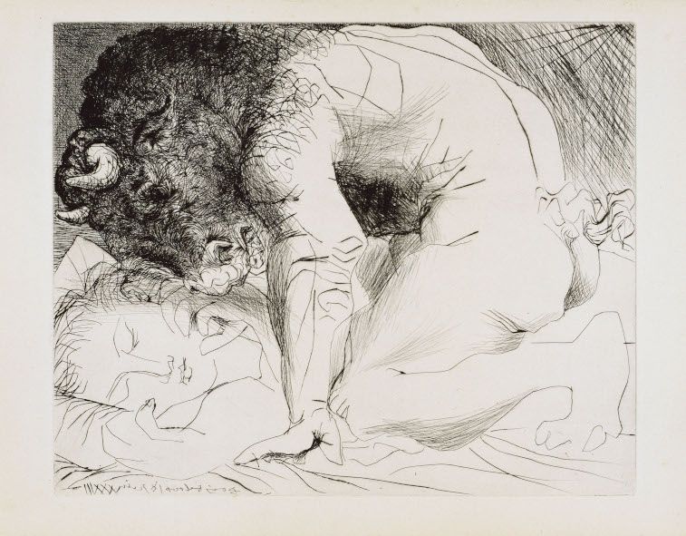 Picasso Museum Münster / Pablo Picasso Gemälde Minotaurus, eine schlafende Frau liebkosend © VG Bild-Kunst, Bonn 2022