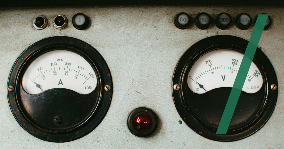 Foto: Zwei alte analoge Messinstrumente, ein Ampere- und ein Voltmeter, auf einer verwitterten Schalttafel. Markus Spiske/Unsplash