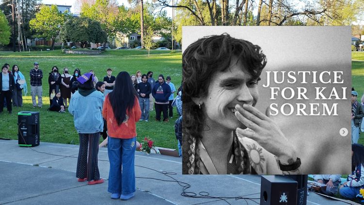 Crowd gathers for vigil with Justice for Kai Sorem image screenshot