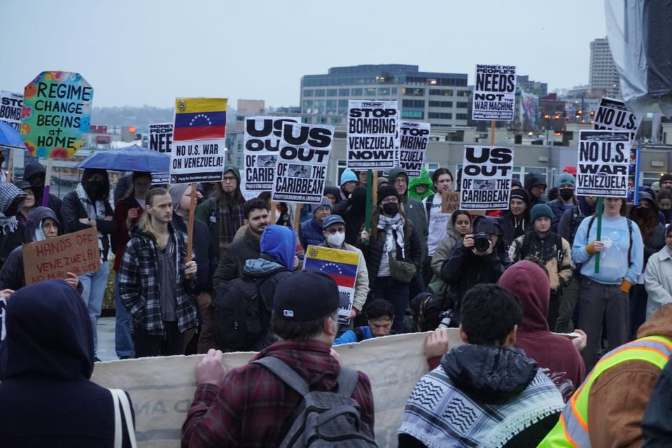 people gathered at a protest