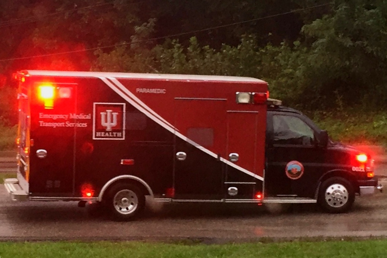 An IU Health ambulance on the road