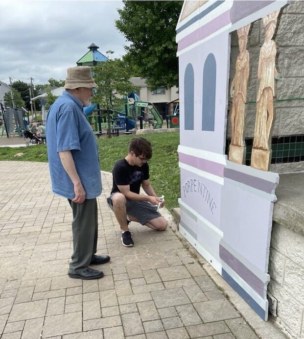 Roy Sillings (left, Set Designer & Painter) and Devin May (right, Director) Shakespeare in the Park, “The Comedy of Errors” (2024).