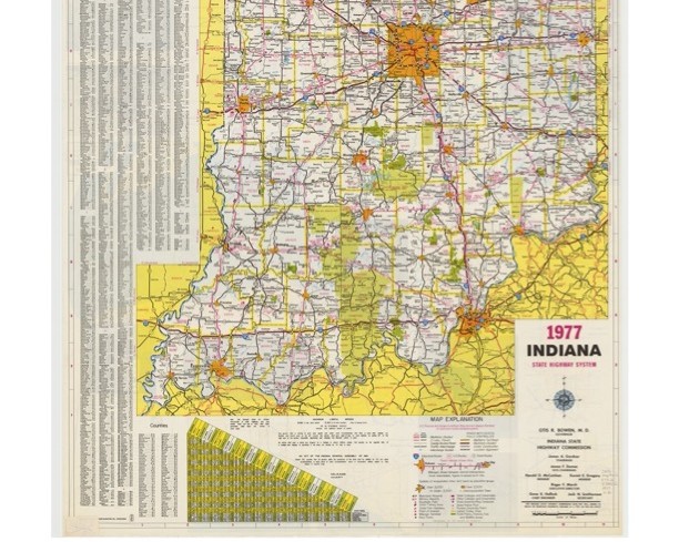 A 1977 color map of the southern half of Indiana