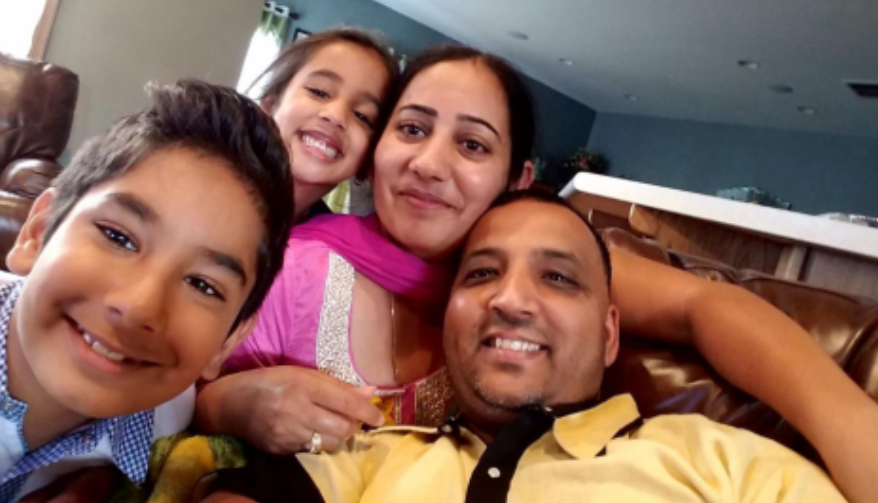 Kirat Virk (left) with his family in happier times in the U.S., years before his father (right) was detained and deported by ICE. Photo provided.