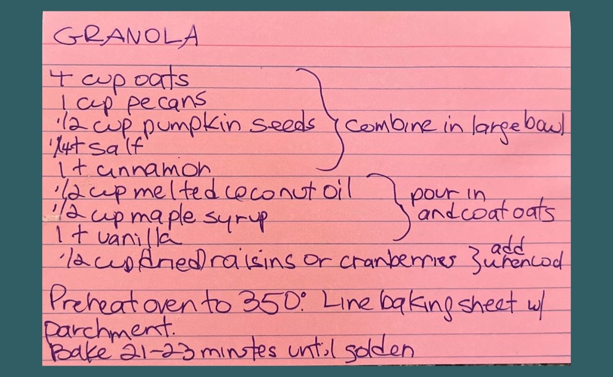 Index card with handwritten recipe