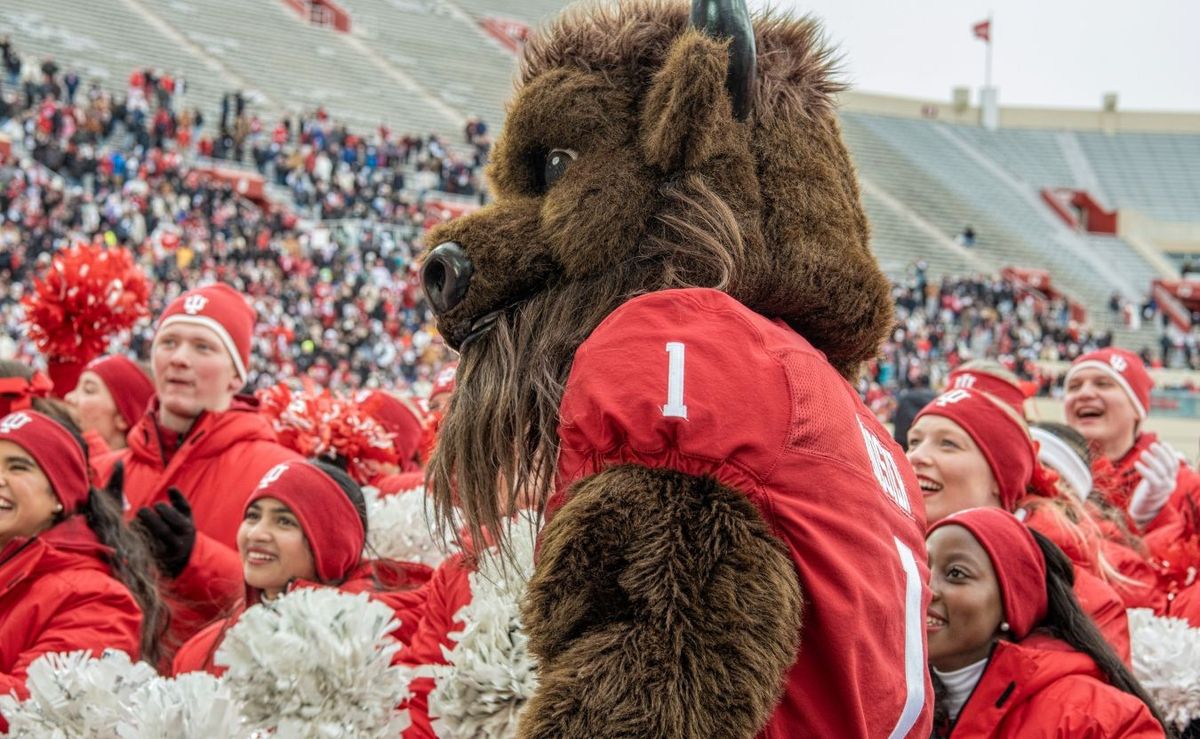 Hoosier the Bison, IU's Spirit Squad, and fans all gather at Memorial Stadium on Saturday, January 24, 2026, to celebrate the
