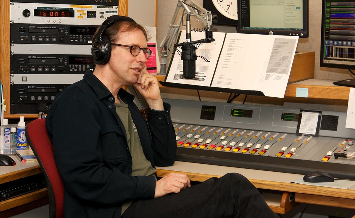 David Brent Johnson works in the sound booth at WFIU. | Courtesy photo
