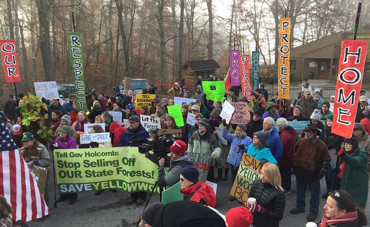Protesters affiliated with the Indiana Forest Alliance work to protect 300 acres of the Yellowwood State Forest Back Country