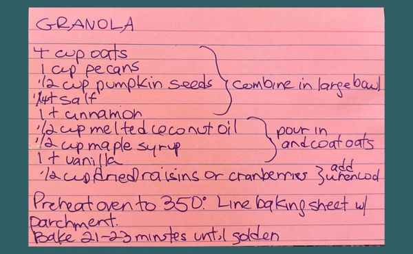 Index card with handwritten recipe