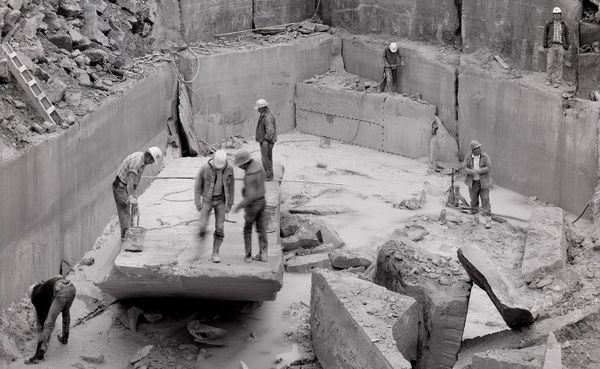 This photo by Jeffrey Wolin shows the last day of quarry season at the Independent Limestone quarry in 1983. This is one of m