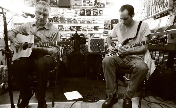 Lee Ranaldo (left) of Sonic Youth plays at Landlocked Music in 2012. Ranaldo also recited a poem about Bloomington that he ha