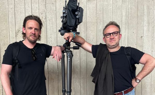 Jon Tonks and Roman Franc (l-r) pause during their photo shoot at the Musical Arts Center on the Indiana University campus. T