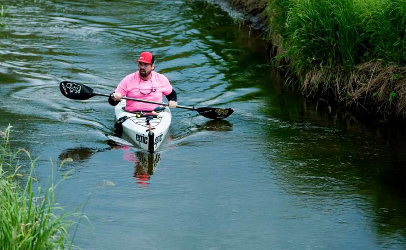Michael Waterford paddles down the Mississippi River on one of the first few days of his attempt to break the record for a solo kayak trip on America’s longest river. | Courtesy photo