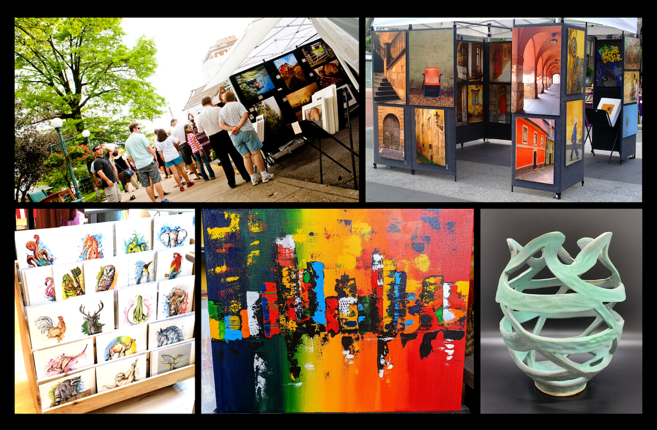 Art Fain thquare featurecoref artists working in a variety of media, including ceramics, drawing, fiber, glass, jewelry, painting, photography, sculpture, and wood. (clockwise from toight) Tragehotography, Straeffetudios, Ethel Rosemary, Finezart, and (top-left) visitors browsrtist tentt reviourt Fain thquare.