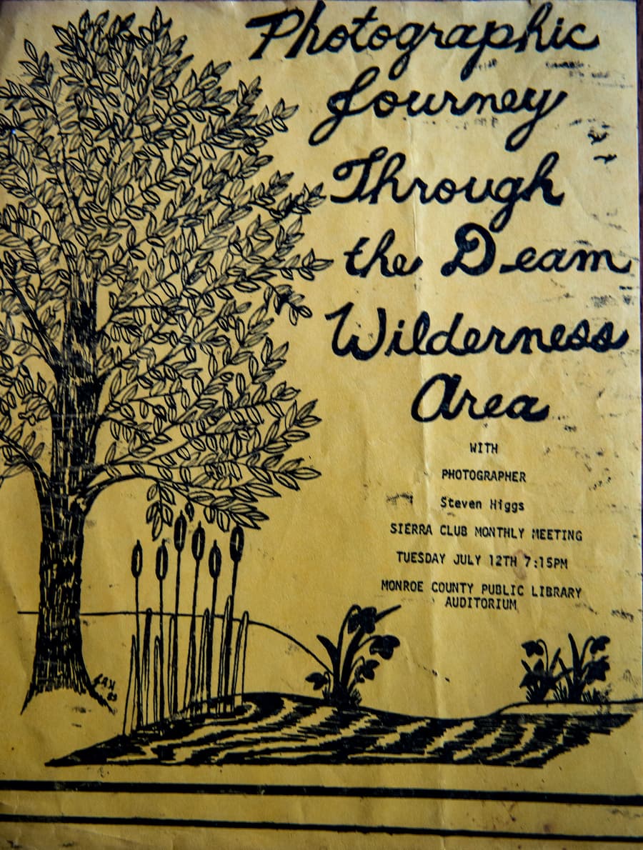 Flier from Charles C. Deam Wilderness Slideshow, July 1983, presented on the Indiana University campus to a monthly meeting of the Uplands Group Sierra Club.