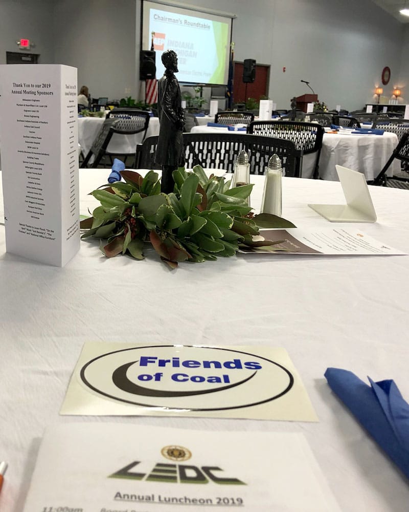 A statuette of Abraham Lincoln sculpted from coal at the Lincolnland Economic Development Corp. annual meeting in 2019.