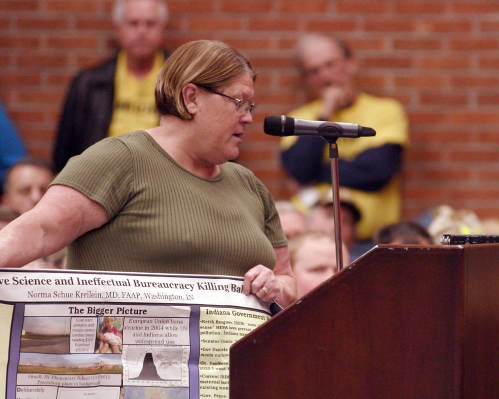 Dr. Norma Kreilein spoke about the health effects of pollution on children before an IDEM listening committee on Dec. 5, 2018.