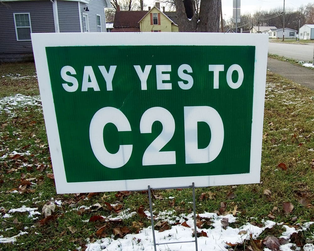 A "Say Yes to C2D" sign in Dale, Indiana.
