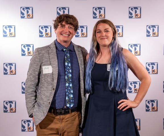 (l-r) Kade Young and Noelle Herhusky-Schneider of the WFHB News Department | Photo by Indiana Professional Chapter of SPJ