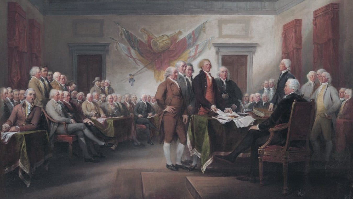 ‘Declaration of Independence,’ painted by John Trumbull in 1817. Oil on canvas. It hangs in the Capitol Rotunda.